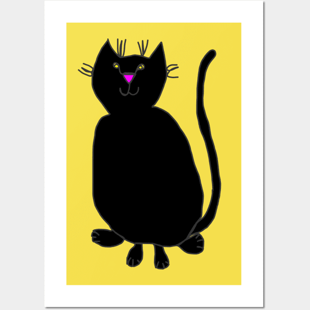 Black String Kitty Cat Wall Art by ellenhenryart